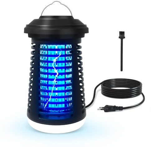 Tebies Elektrisk insektsbekämpare, 4 200 V nät och 15 W lampa, 2-i-1 upplyst elektrisk flugfälla, vattentät mygglampa, mygglampa fluga lampa för mal, flugor, getingar