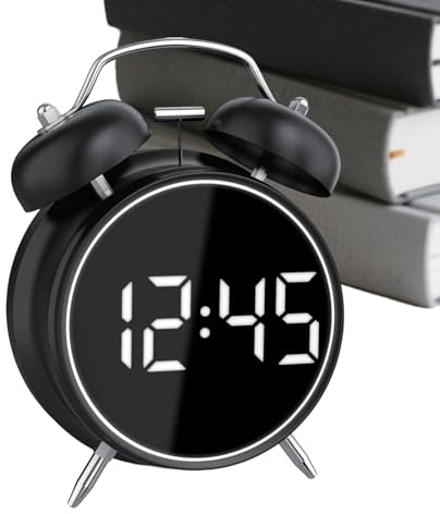 Reloj Despertador para Dormitorio, luz y silenciosa, decoración de Doble Campana con diseño Vintage, Reloj Digital con Alarma Fuerte, Accesorio de Reloj, Reloj cronometrador para niños