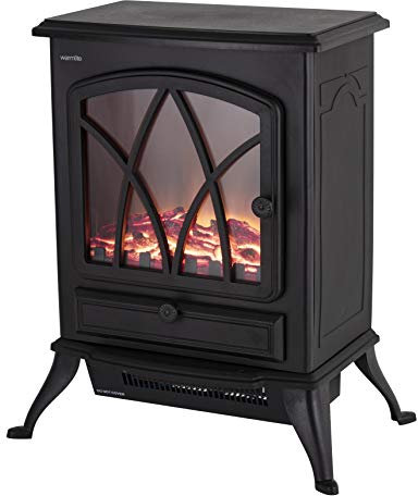 Warmlite WL46018 Stirling Portable Electric Fire Stove Heater with Realistic LED Flame Effect, Adjustable Thermostat and Overheat Protection, 2000W, Black