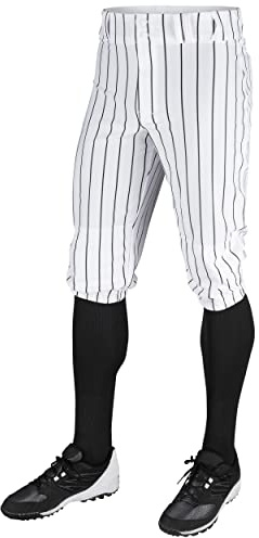 Champro Men' Triple Crown Knicker Style Baseball Pants with Knit-in Pinstripes and Reinforced Sliding Areas White,Black,Large