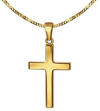 CLEVER SCHMUCK Cadena de cruz de oro para niños, 15 mm, brillante, oro 333 + cadena de eslabones de 40 cm, plata chapada en oro, en estuche color crema