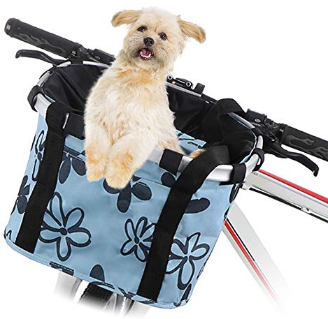 Lixada Dog Bike Basket Collapsible Bike Handlebar Front Basket Small Quick-Release Cycle Pet Dog Cat Carrier Bag Oxford Fabric Front Adult Bike Basket