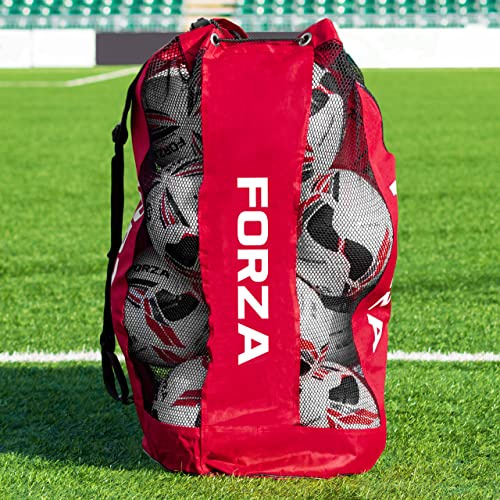 FORZA Bolsa para Balones | Saco de Malla para Pelotas con Cierre de Cordel – Ideal para Fútbol, Voleibol, Baloncesto Y Balonmano | 12 Bolas (Rojo)