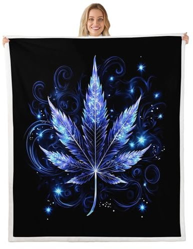 Marijuana Weed Sherpa Blanket Women Men Cannabis Leaf Fleece Throw Blanket for Bed Sofa Couch Teens Boho Mandala Marijuana Leaves Hippie Plush Blanket Bohemian Trippy Fuzzy Blanket BlueKing 87x95