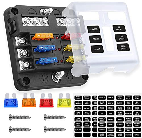Bloque de fusibles de hoja de 6 vías, 12 V, soporte para caja de fusibles Lpluziyyds con indicador de luz LED y cubierta de protección para coche, barco, barco, camión, vehículo, SUV, yate RV