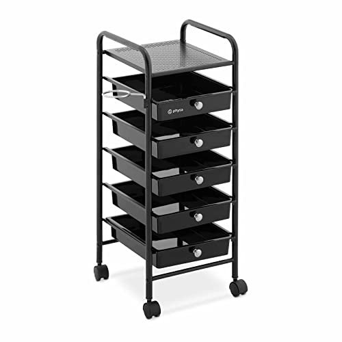 Physa PHYSA-RR-14 Friseurwagen 10 kg 5 Schubladen Föhnhalter Schwarz Friseur-Arbeitswagen Friseur-Trolley Arbeitswagen Friseur