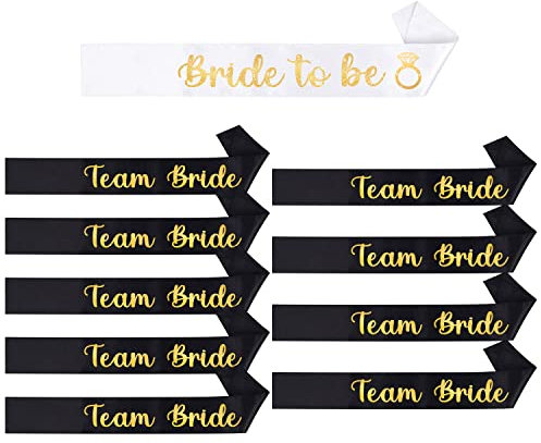 YSUVIN Sposa Fascia Set, 10 PCS Fascia Addio al Nubilato con 1 Bianco Bride to Be e 9 Nero Team Bride Sash, JGA Sposa Gadget per Addio al Nubilato, Matrimonio, Doccia Nuziale, Donne Decorazione