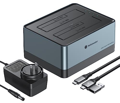 Yottamaster Dual-Bay Docking Station - USB Type C Hard Drive Dock for 2.5 and 3.5 SATA HDD/SSD, Offline Clone Function, Supports 2 x 18TB Drives, Up to 10Gbps , Tool Free Installation [KD200-C]