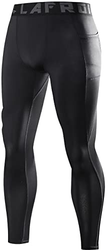 LAFROI - Leggings da Uomo YSK08, ad Asciugatura Rapida, a Compressione e Aderenti Pocket Black. XL