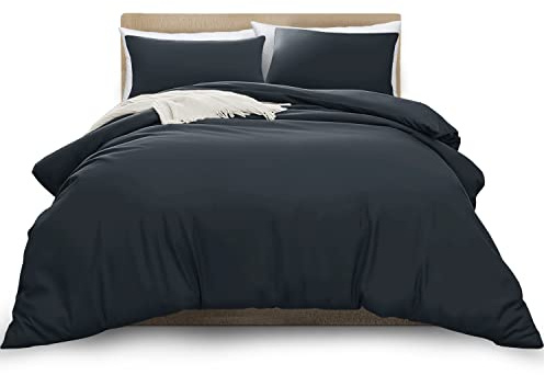 MOONLIGHT20015 Double Duvet Cover Set Charcoal Solid Soft Pre-Washed Double Bedding Duvet Cover with 2 Matching Pillowcases