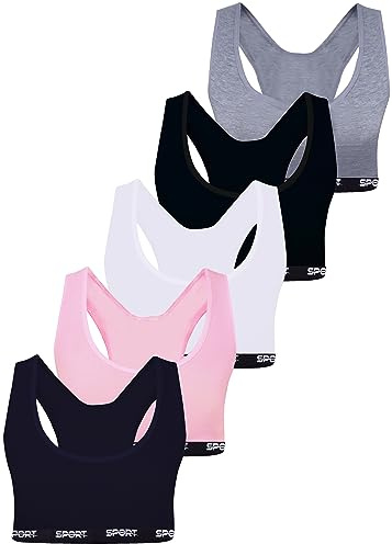LOREZA ® 5 Reggiseno per Bambina da Allenamento Sportivi in Cotone Reggiseni - Modello 2-14-15 Anni
