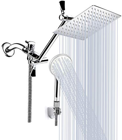 Shower Head, 12 Inch High Pressure Rainfall Shower Head/Handheld Shower Combo with 11 Inch Extension Arm, 9 Settings Adjustable Anti-leak Shower Head with Holder/Hose, Height/Angle Adjustable