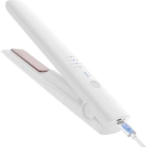 Glätteisen Kabellos, iTayga 2-in-1-Haarglätter, Tragbarkeit Reise Glätteisen Mit 5000mAh Akku, Wiederaufladbar über USB, Vierstufige Temperatureinstellung, Weiß
