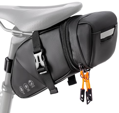 WOTOW Bike Saddle Bag - Expandable 1.5-2L Bike Seat Pack, Waterproof Reflective Bicycle Rear Bag with Tear Resistant, Bicycle Storage Accessories for MTB Road Folding Bike