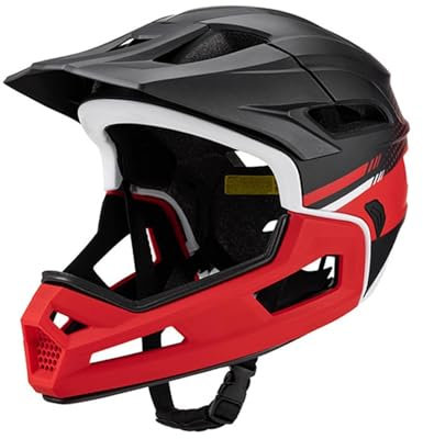 Amagogo Removable Full Face Bike Helmet Road Bike Helmet Mountain Biking Helmet Unisex Full Face Helmet Cycling Accessories with Detachable Lining for Adults Men Women, Red Black