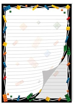 Buntes Motiv Briefpapier Briefblock Notizblock Schulheft Schreibblock liniert für Kinder Schule Bauklötze Bausteine schwarz (1 Block A4 mit 25 Blättern)