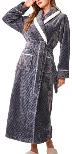 Maeau - Peignoir Extra Long Femme Grande Taille Revers Chaud Automne Hiver Carreaux Ananas Loisirs Maison - Gris - XL