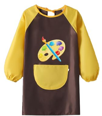 Grembiule da Pittura Bambini, Grembiule da Pittura a Maniche Lunghe Bambini per 6-12 Anni, Grembiule da Cucina Artigianale Bambini per Pittura Sperimentale e Attività di Cucina a Scuola(Caffè Giallo)