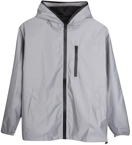 Generisch Reflektierende Herren Jacke Mit Kapuze, Windbreaker, Streetwear, Mantel, Durchgehender Reißverschluss, Fleece