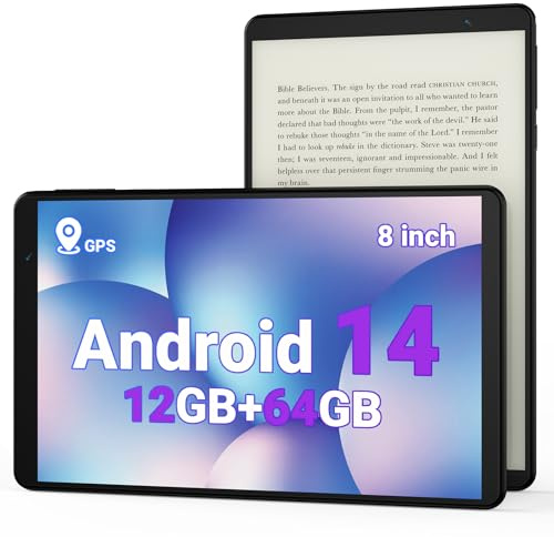 Tablet 8 Inch Android 14 Tablet with Built-in GPS, E-Reader, 12GB RAM, 64GB ROM (1TB Expansion), 8MP Camera, 2.0GHz Processor, 2.4GHz & 5GHz Wi-Fi/BT5.0, N8 Tablets with FHD Screen for