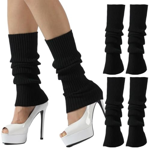 2 Pares de Calentadores Mujer Largas de Punto de Lana Para Mujeres y Niñas, Puños de Tobillo, Calcetines Altos Hasta la Rodilla sin Pies, Calentadores Piernas Niña