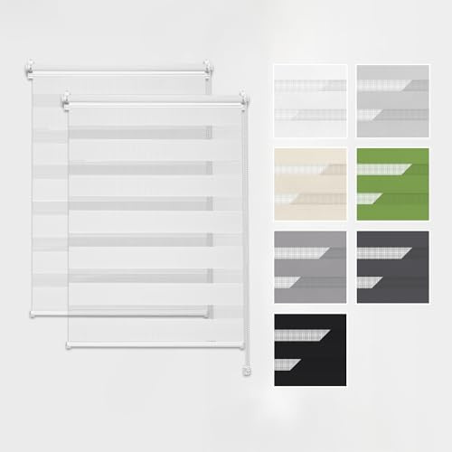 Estika Store Enrouleur Jour Nuit Klemmfix sans perçage, 2 pièces dans Le Set - 50 x 120 cm - Blanc - Store à enroulement, Double Tissu, pour fenêtres intérieures, Store Duo