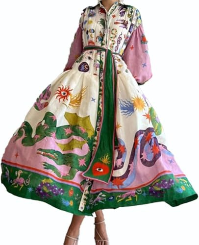 Robe longue et fluide à manches lanterne et col polo pour femme - Style décontracté vintage bohème - Pour les fêtes d'automne et les sorties