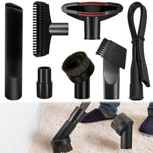 QSLKI 7PCS 32mm Vacuum Attachments Accessories, Vacuum Cleaner Attachment, Horse Hair Vacuum Cleaner Attachment Replacement, Include Round and Square Dusting Brush