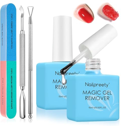 Gel Nail Polish Remover Set, Professional Gel Remover for Nails with Steel Pushers, Quick and Effective Formula, Easy to Use for Beginners
