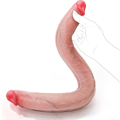 Double Ended Dildo for Couples, Extra Long Thick Flexible Dual Glans Design with Realistic Texture Double Dong, Durable Silicone Anal Sex Toys for Lesbian Couple Shared Use