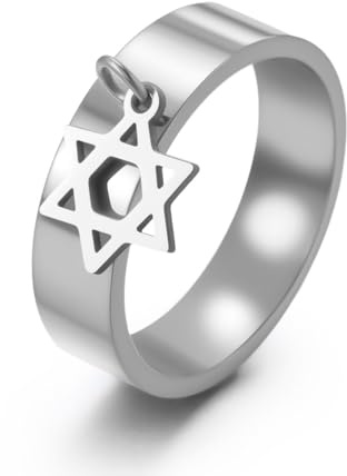 Anillo de Estrella de David de Acero Inoxidable con Colgante de Estrella de David, Amuleto de hexagrama judío, joyería para Mujeres y Hombres
