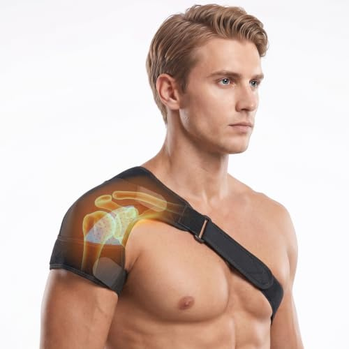 Fefod Hombrera Ajustable para Hombre y Mujer, Soporte para el Hombro con Bolsillos para Compresas Frías y Calientes, Hombreras Deportivas Transpirable, para Alivio del Dolor Hombro, Tendinitis（Azul）