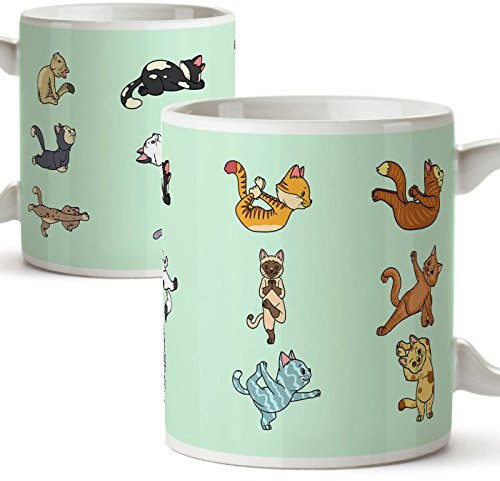 Funny Mug Cup for Yoga Lovers - Original Mug with Cats Doing Yoga - Ceramic 11 oz