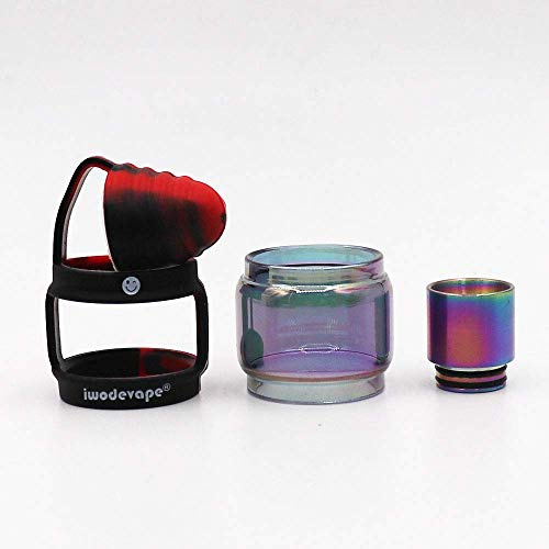 Tubes de rechange 3 en 1 et anneaux en silicone pour vapoteuse et 810 Drip Tip Rainbow pour TFV12 Prince (verre arc-en-ciel + embout Drip Tip 810 + bande Vape (noir rouge)