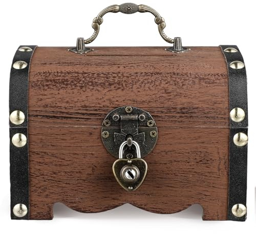 LIOOBO Retro Treasure Chest - Lockable Storage Box for Coins and Keepsakes Light Brown Plastic Container