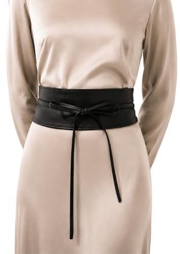 FASHIONGEN - Obi läderbälte för kvinnor från Italien, tillverkat i Frankrike, CASSIANE - Svart, 2XL