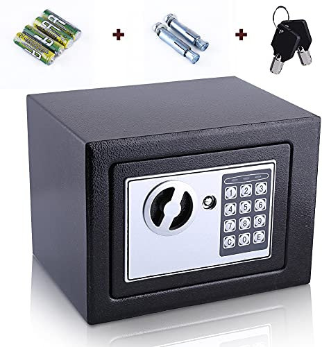 Digital Security Steel Safe Box, Strong Water Fire Proof High Security Password Safe Security Code Lock Cabinet Safe Storage Box to Guard Money Cash Jewelry Key for Home Office Hotel, 17E, 6.4L