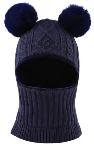 XIAOHAWANG Wintermütze Jungen Warme Strickmütze Mädchen Dicke Kindermützen Schlupfmütze Winddicht Kälteschutz Mütze für Baby, Kinder (Marine, 3-9Jahren)