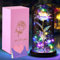 YUEHAO Kit di Rose, Rosa La Bella e la Bestia Rose Incantate in Cupola di Vetro con Base Pino Luci LED Regali per Festa della Mamma/donna Compleanni Anniversario di Matrimonio San Valentino