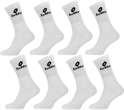 Lotto Chaussettes de Sport Homme Tennis/Running/Marche/Foot/Basket/Multisport - Pack de 8 paires de Tennis Blanc - Taille 39/42