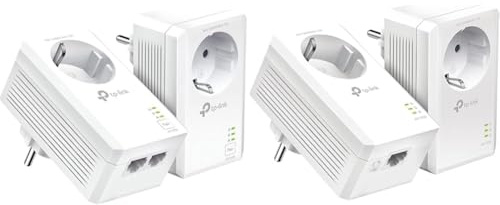 TP-Link AV1000 TL-PA7027P KIT Nätverksbrytare, Vit & TP-Link TL-PA7017P KIT - AV1000 Gigabit Passthrough Powerline Starter Kit