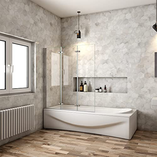 Mampara Ducha para Bañera - Abatible 3 Hojas - Cristal Templado 6mm - 3 veces Plegable - (1180-1200) X1400mm