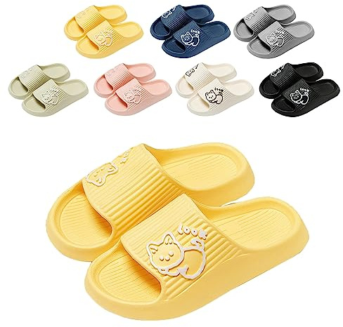 Hoomall Pantoufles De chat Claquettes Femmes Hommes Ultra Doux Claquettes de Douche Bain Antidérapante Confortable Chaussures Chaussons de Maison Piscine Plage Intérieur Slides Eté(Jaune,38/39 EU)