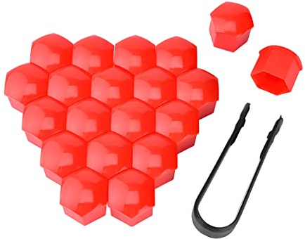 Adunsiaoto 20 Piece Hexagonal Tire Nut Covers with Removal Tool Set for Cars, Car Cover Protective Caps Wheel Screw Hex Wheel Nut Rim Cover, 22 mm Car Screws Cap, Wheel Lug Nut Cover(Red)