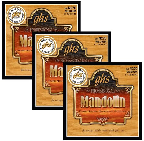 GHS Strings - Mandolin Strings - Pure Nickel - Medium Gauge - 011-041 - Model: N270 SET - Pack of 3 SETS