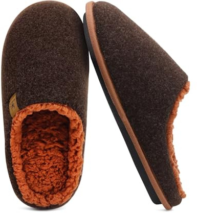 KuaiLu Zapatillas Casa Hombre Invierno Forro de Felpa Pantuflas Caliente Confort Espuma de Memoria Caballero Zapatos Memory Foam Slippers Antideslizante Suela Marrón Tamaño 45
