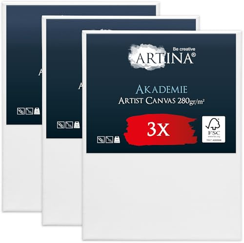 Artina Set da 3 Tela per Dipingere 70x100 cm - 100% Cotone 280g/m² – Telaio in Legno Certificato FSC – Non Si deforma – Canvas Tela Bianca Tele per Pittura – Tele per Dipingere Grandi Akademie