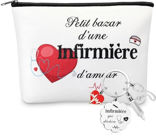 Xuniea Cadeaux de Père Noël pour Infirmière Pochette Petit Bazar d'une Infirmière d'amour Porte-Clés avec Cœur Kit de Survie pour Femmes(Blanc)