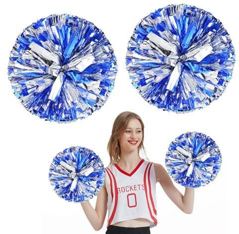 arrderly 2 Pieces Metal Foil Cheer Ball Set, Cheerleading Pom Poms with Finger-friendly Ring, Bright Metallic, Cheerleader Pompoms, Suitable for Stage Performances, Cheerleading, Dance