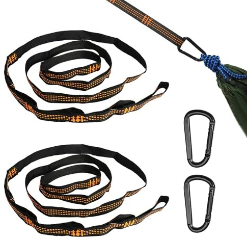 KUHAWL 2 Stück Hängematte Befestigung, 2 m x 2,5 cm Seil für Hängematte, Schaukel Befestigung Hängematten Aufhängung Gurte mit 2 Hakenkarabinern für Camping Outdoor Reise Schaukel Hängesessel